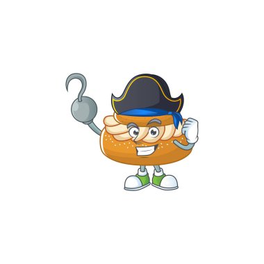 Bir el Korsan çizgi film tasarım tarzı semla şapka takıyor. Vektör illüstrasyonu