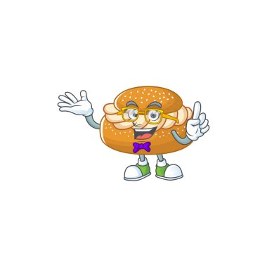 İnek maskot tasarımı tarzında süper komik semla. Vektör illüstrasyonu