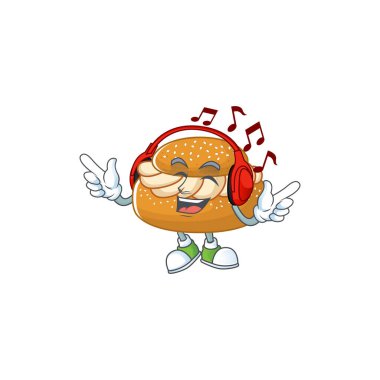 Semla 'nın müzikten hoşlandığı bir maskot tasarımı. Vektör illüstrasyonu