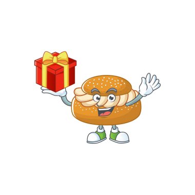 Çılgın yüzünü gösteren bir semla maskotu tasarımı. Vektör illüstrasyonu