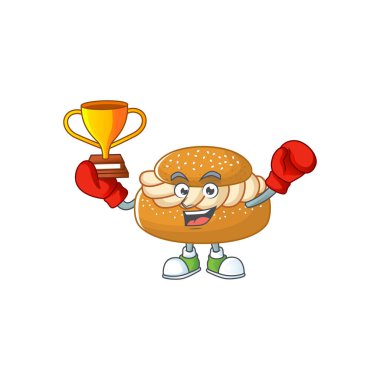 Maskot tasarımı tarzında boks şampiyonu semla 'nın mutlu yüzü. Vektör illüstrasyonu