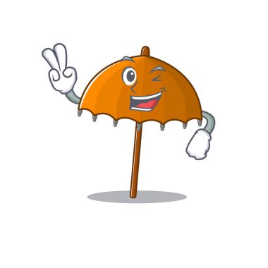 İki parmaklı neşeli turuncu şemsiye tasarımı. Vektör illüstrasyonu