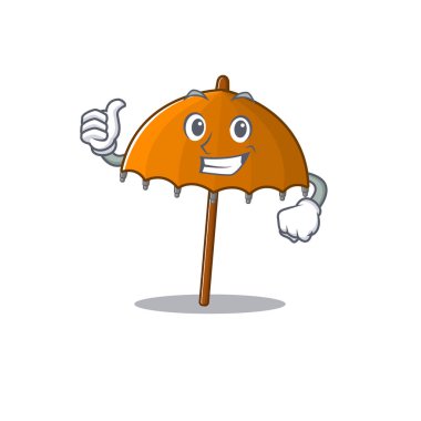 Havalı turuncu şemsiye tasarım tarzı başparmak kaldırma hareketi. Vektör illüstrasyonu