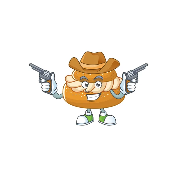 Cool Cowboy Cartoon Design Semla Holding Guns Vector Illustration — Stock Vector