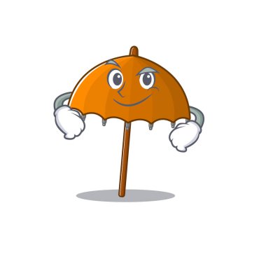 Kendine güvenen komik turuncu şemsiye maskotu. Vektör illüstrasyonu