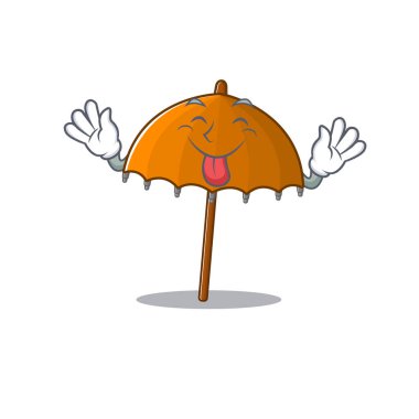 Komik yüzlü turuncu şemsiyeli maskot tasarımı. Vektör illüstrasyonu