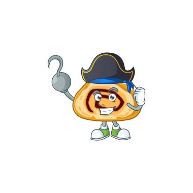 Bir el Korsan çizgi film tasarımı tarzı İsviçre usulü rulo şapka takıyor. Vektör illüstrasyonu