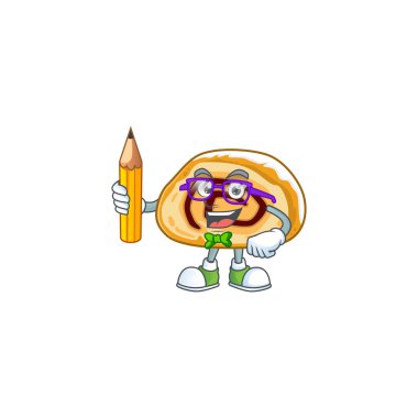 İsviçreli akıllı öğrenci karakteri kalem kullanıyor. Vektör illüstrasyonu