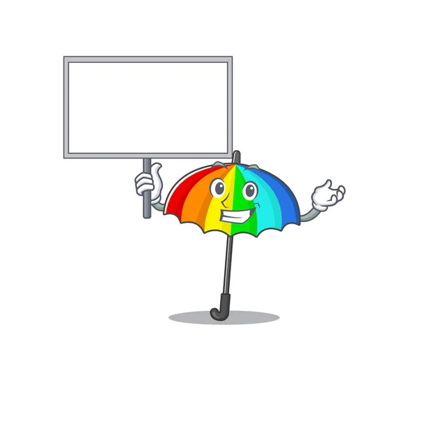 Arco Iris Paraguas Lindo Personaje Dibujos Animados Traer Tablero Ilustración — Vector de stock