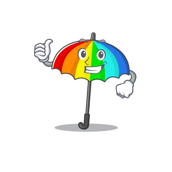 Cool Style Dessin Animé Parapluie Arc Ciel Faisant Pouce Geste — Image vectorielle