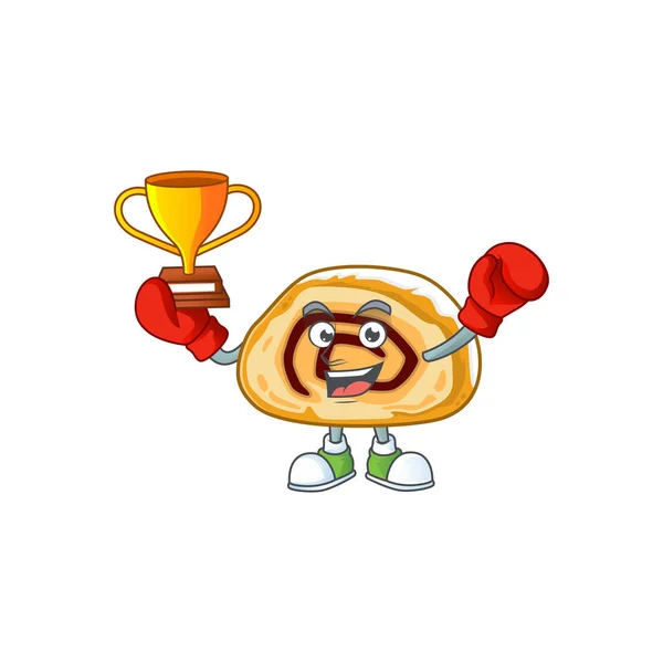 Cara feliz do vencedor do boxe rolo suíço no estilo de design mascote —  Vetores de Stock