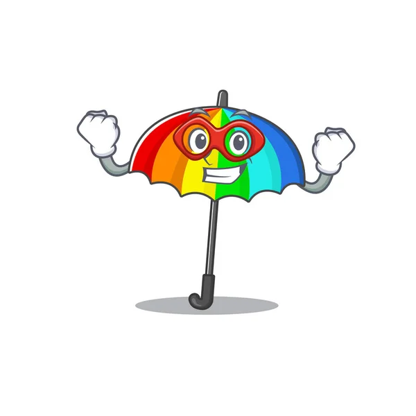 Picture Rainbow Umbrella Super Hero Cartoon Character Vector Illustration — Stockový vektor