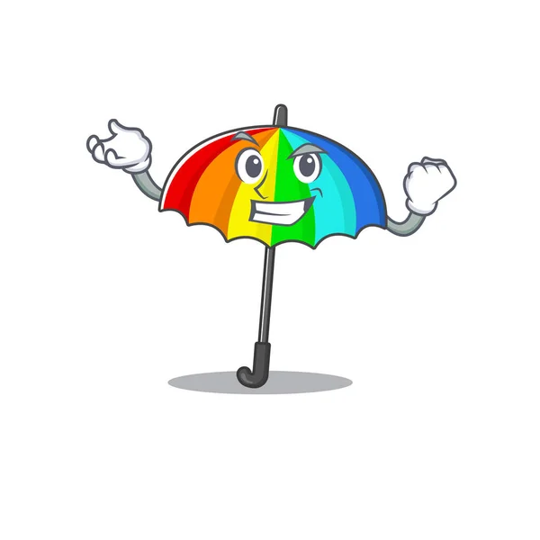 Rainbow Paraply Tecknad Karaktär Stil Med Glada Ansikte Vektorillustration — Stock vektor