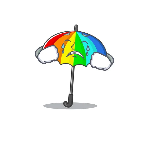 Crying Rainbow Umbrella Cartoon Mascot Design Style Vector Illustration — Stockový vektor