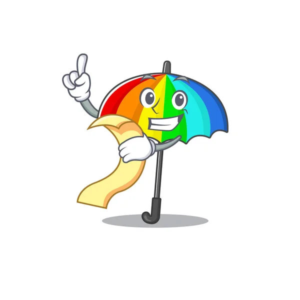 Personnage Dessin Animé Parapluie Arc Ciel Tenant Menu Prêt Servir — Image vectorielle