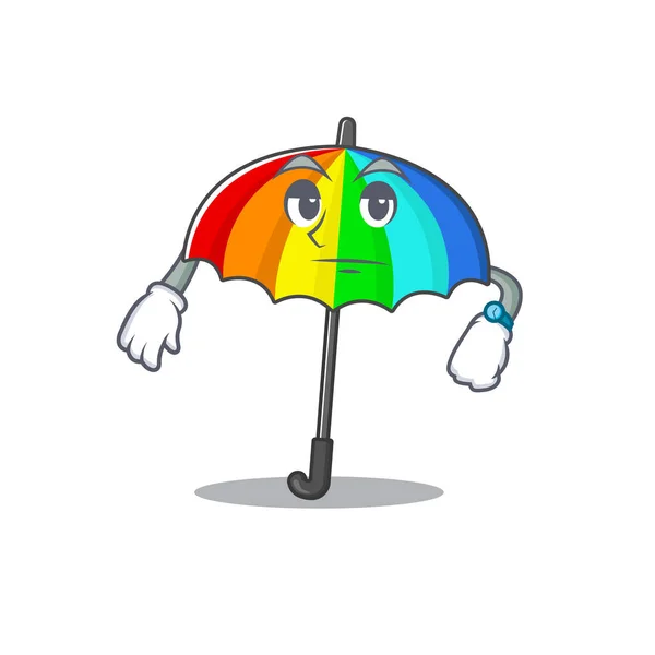 Parapluie Arc Ciel Sur Style Conception Mascotte Geste Attente Illustration — Image vectorielle