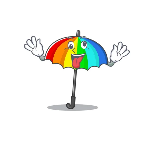 Une Image Style Conception Mascotte Parapluie Arc Ciel Visage Fou — Image vectorielle