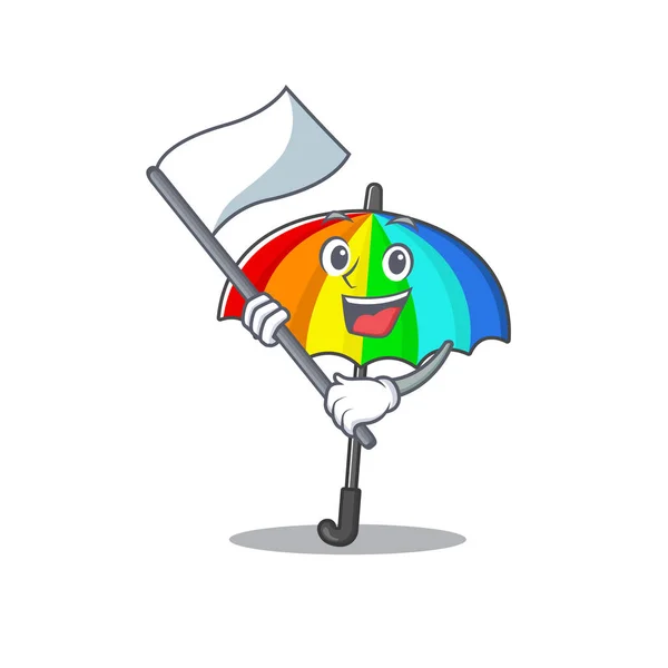 Rainbow Paraply Tecknad Karaktär Design Hålla Stående Flagga Vektorillustration — Stock vektor