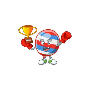 Happy face of boxing winner independence day balloon in mascot design style