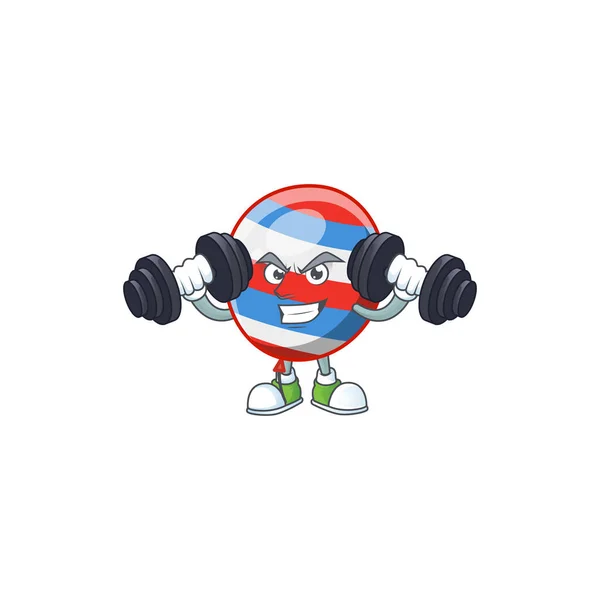 Mascot design of grinning Fitness exercise independence day balloon lift up barbells — Διανυσματικό Αρχείο