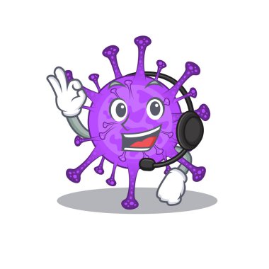 Charming bovine coronavirus cartoon character design wearing headphone