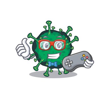 Cool gamer of bat coronavirus mascot design style with controller