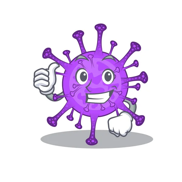 Cool bovine coronavirus cartoon design style making Thumbs up gesture — Stock Vector