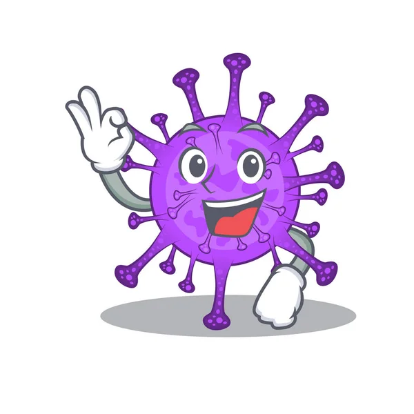 Bovine coronavirus cartoon character design style making an Okay gesture — Stock Vector