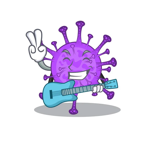 Cena fresca bovina coronavirus de dibujos animados tocando una guitarra — Vector de stock