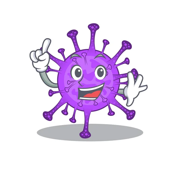 Un dito coronavirus bovino in stile cartone animato mascotte — Vettoriale Stock