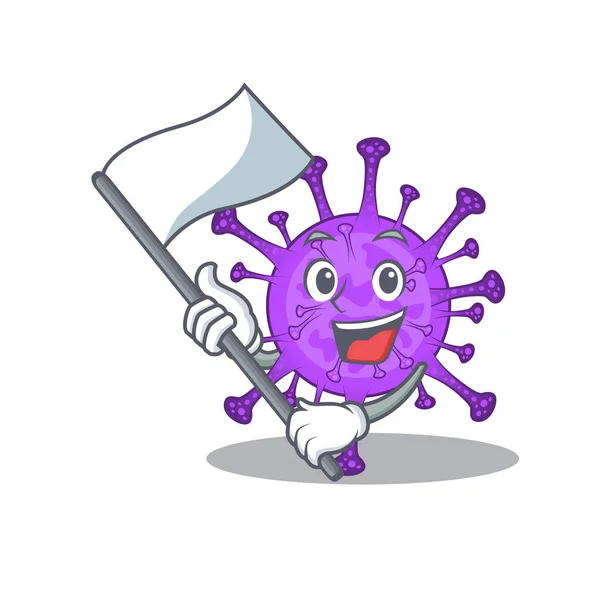 Bovine coronavirus cartoon character design holding standing flag — Wektor stockowy