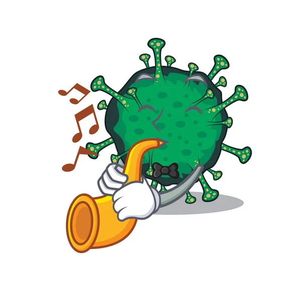 Bat coronavirus cartoon character design playing a trumpet — Stockový vektor