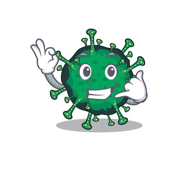 Bat coronavirus mascot cartoon design showing Call me gesture — Stock Vector