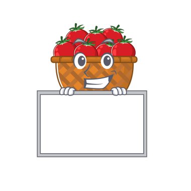 Smiley tomato basket cartoon character style bring board