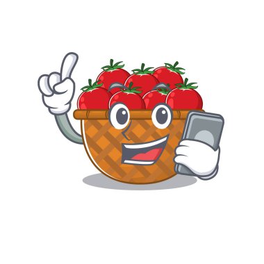 Mascot design of tomato basket speaking on phone