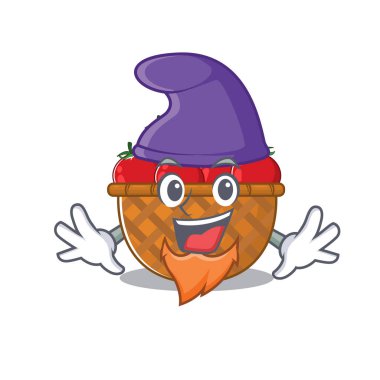 Cute and funny tomato basket cartoon character dressed as an Elf