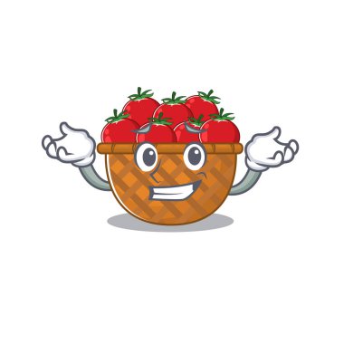 Happy face of tomato basket mascot cartoon style