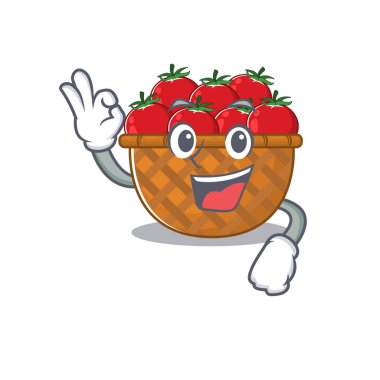 Tomato basket cartoon character design style making an Okay gesture