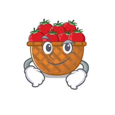 Funny tomato basket mascot character showing confident gesture