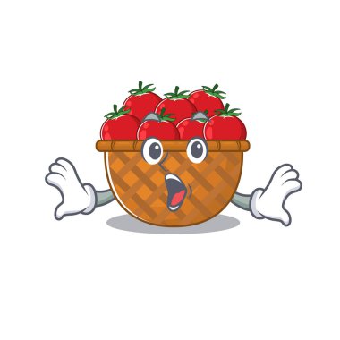 A cartoon character of tomato basket making a surprised gesture