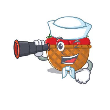 Tomato basket in Sailor cartoon character design with binocular