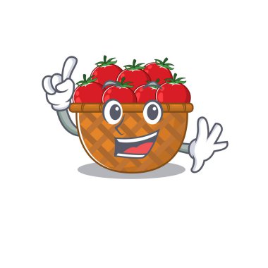 One Finger tomato basket in mascot cartoon character style