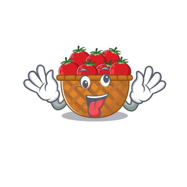 A picture of crazy face tomato basket mascot design style