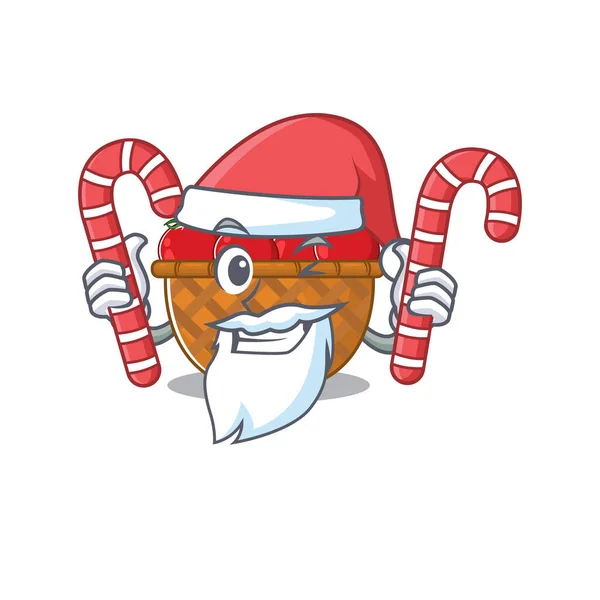 Friendly tomato basket in Santa Cartoon character having candies — Stock Vector