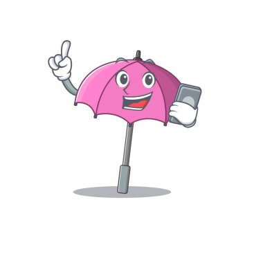 Mascot design of pink umbrella speaking on phone