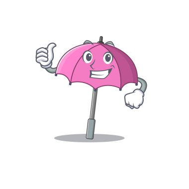 Cool pink umbrella cartoon design style making Thumbs up gesture