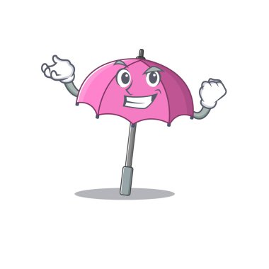 Mutlu yüzlü pembe şemsiye çizgi film karakteri tarzı