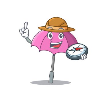 Pembe şemsiye. Pusulası olan deneyimli bir kaşif.