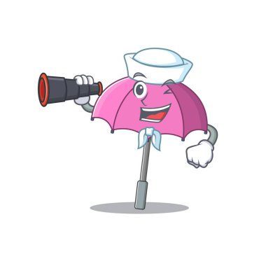 Denizci çizgi film karakterinin dürbünlü pembe şemsiyesi.