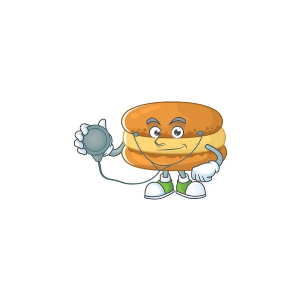 Um personagem de desenhos animados de macarons de chocolate Doutor usando ferramentas — Vetor de Stock